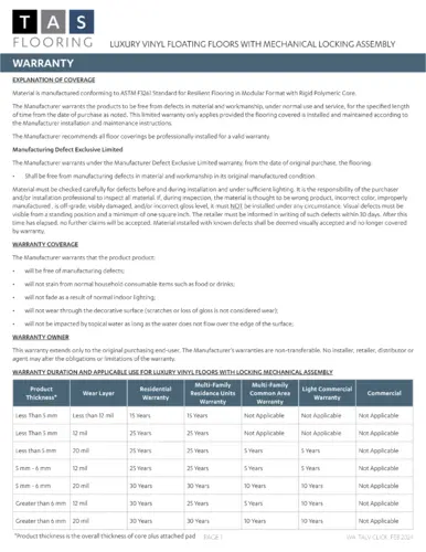 Warranty Sheet Thumbnail